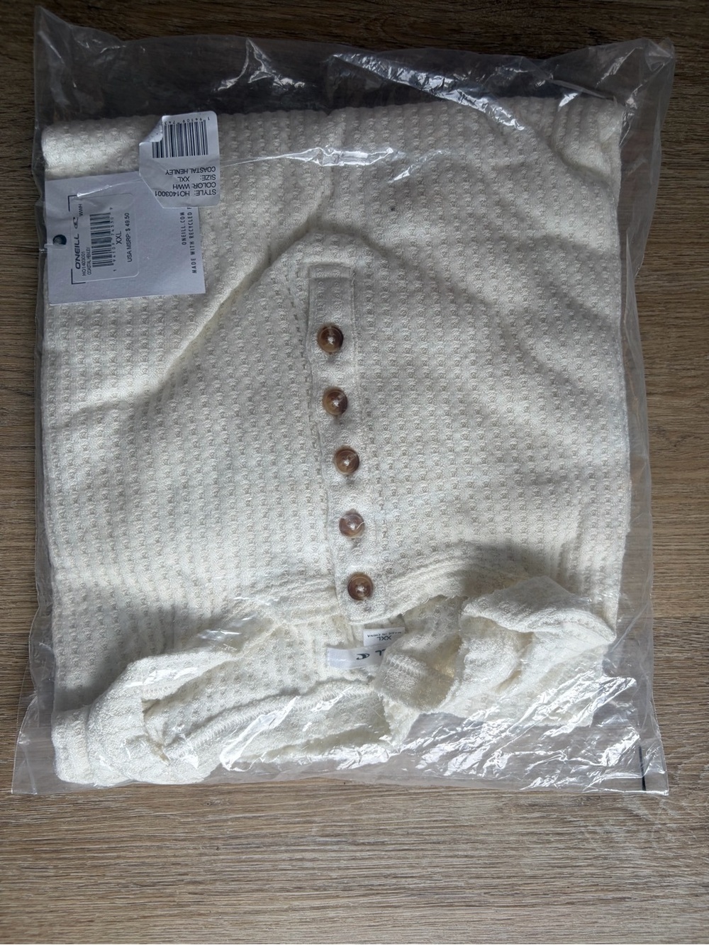 O'Neill "Coastal Henley" Waffle-Knit Top — Size XXL, NWT